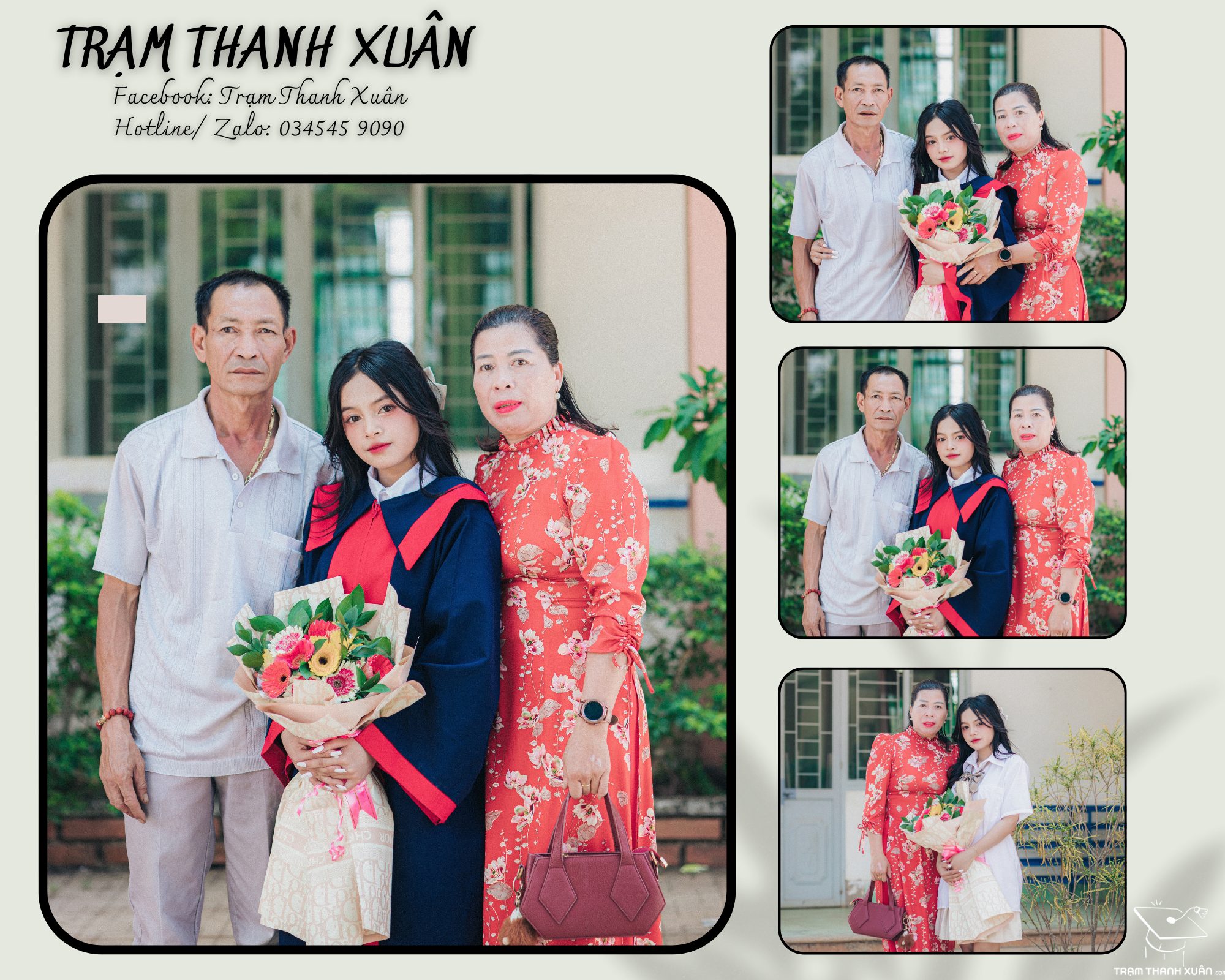 bố mẹ chụp ảnh kỷ yếu cùng con