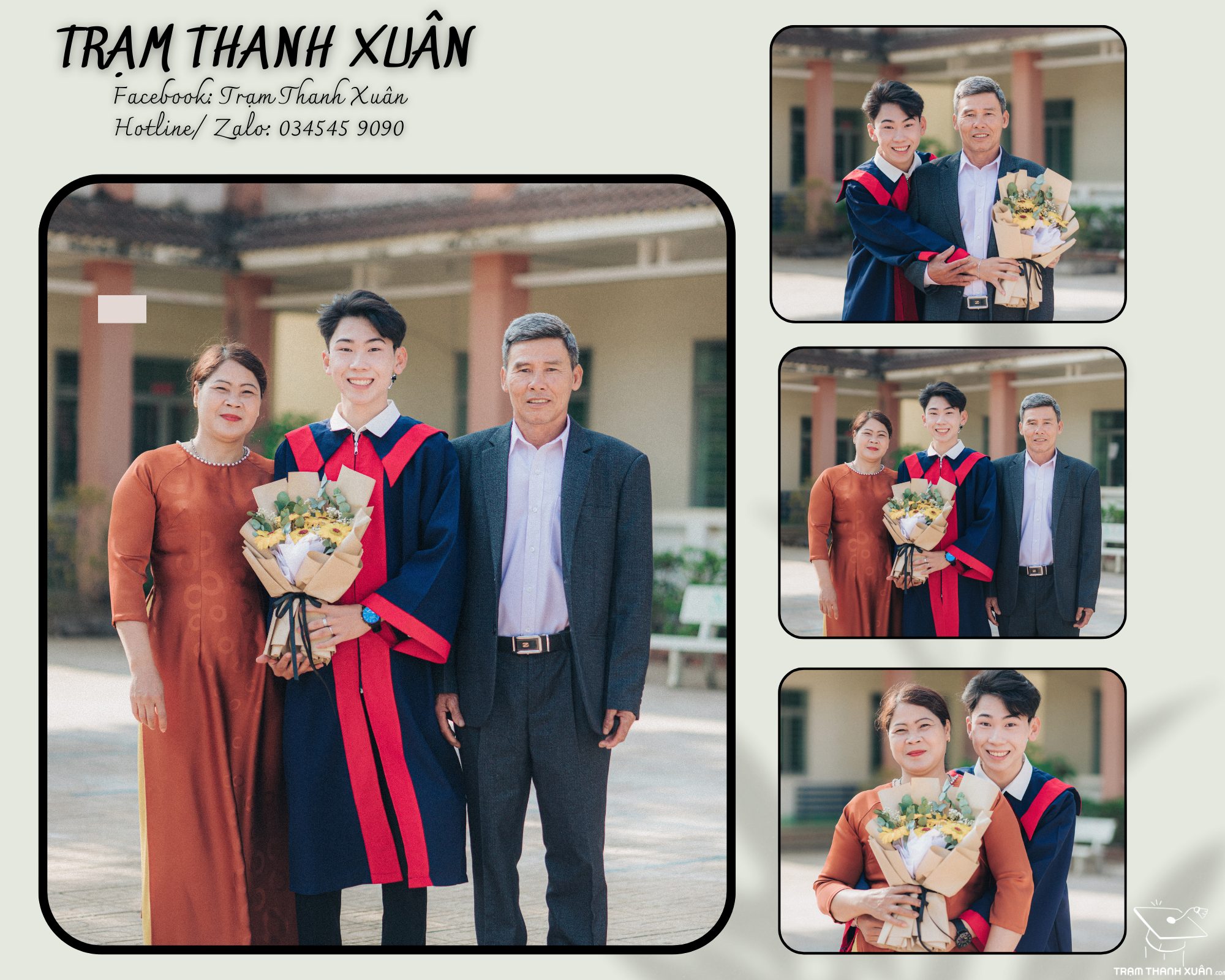 phụ huynh chụp ảnh kỷ yếu cùng con