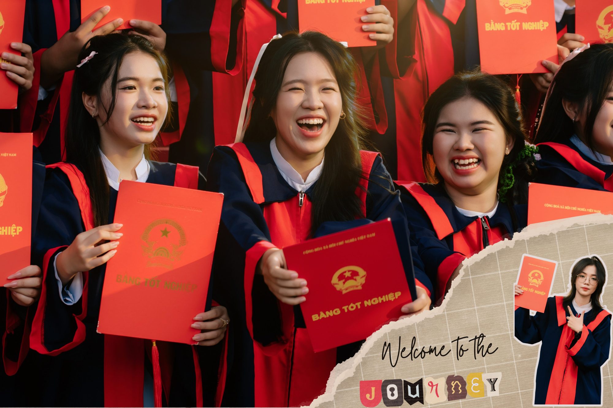 tạo dáng với áo cử nhân