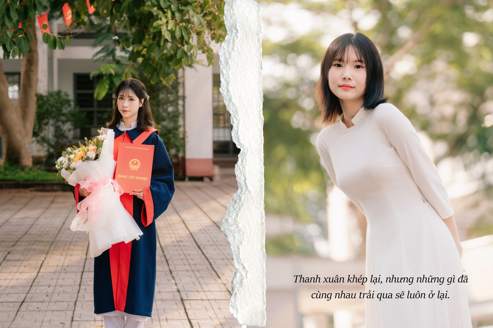 mặc áo dài chụp ảnh kỷ yếu