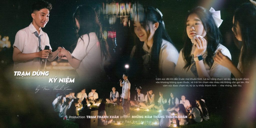 Ảnh ghép học sinh chụp buổi tối với các điểm sáng ấm